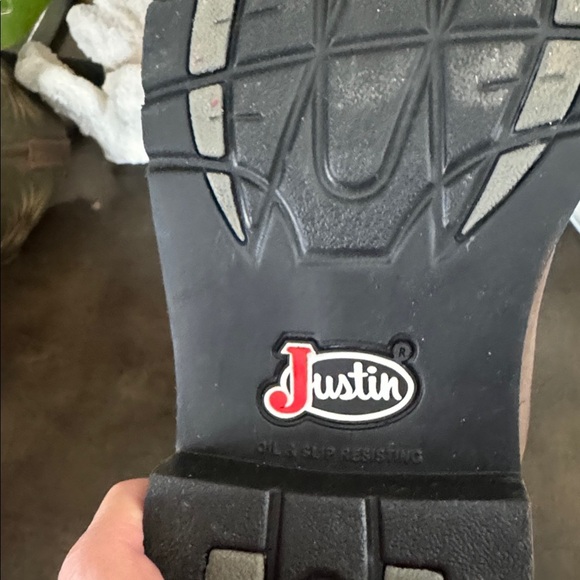 Justin steel toe ,oil and slip resistant brown green orange yellow leather boots